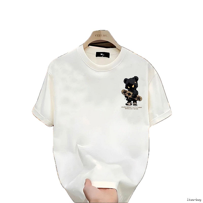 YZEE MC Skateboarding Bear Street Style Off-white T-Shirt
